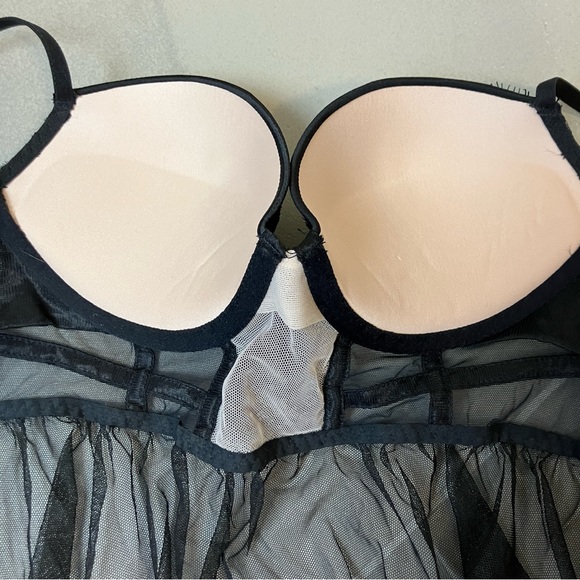 Victoria’s Secret Babydoll Top Teddy Nightie Black Lace Push-Up Lingerie 32D - Picture 8 of 8